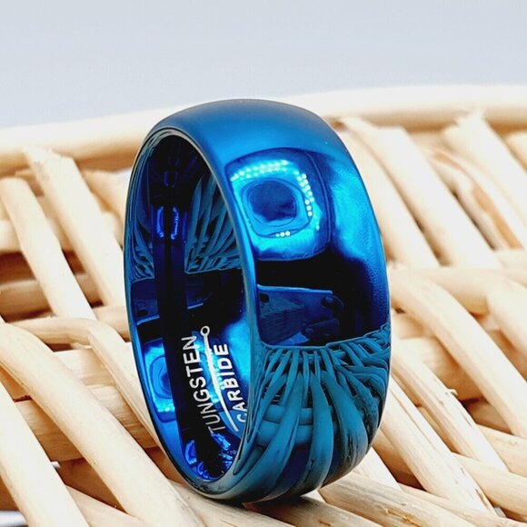 "High Polished Blue Tungsten Wedding Band, GALTUN892